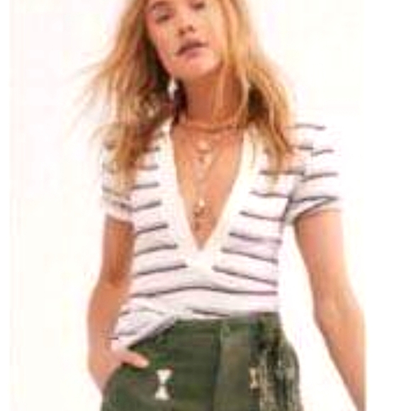 Free People Striped Short Sleeve Top - Picture 1 of 8